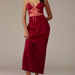 MISHA COLLECTION Burgundy Dress with Pink Accents